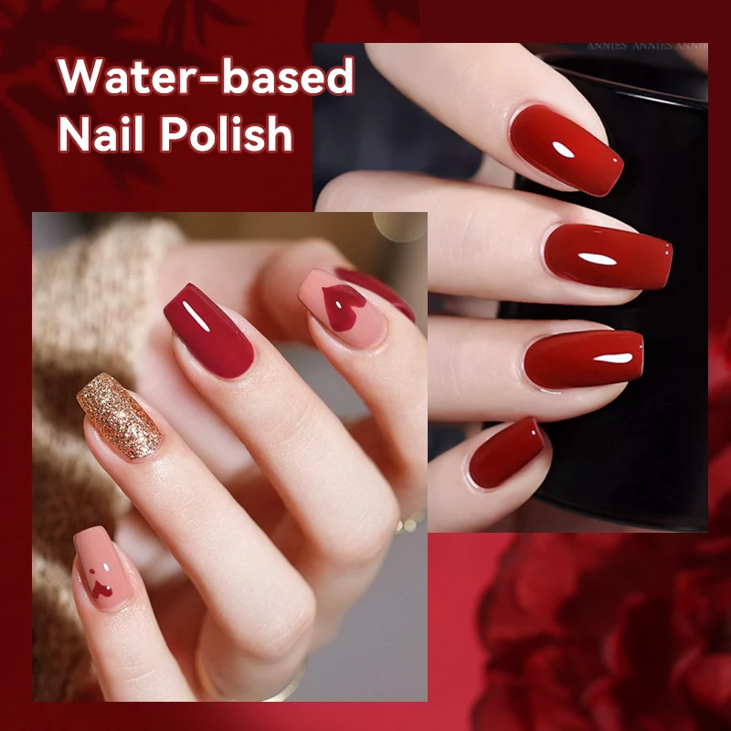 LILYCUTE Smalto per unghie staccabile a base d'acqua con bottiglia di vetro rosso da 7 ml Asciugatura rapida Senza bisogno di lampada Smalto per unghie glitterato