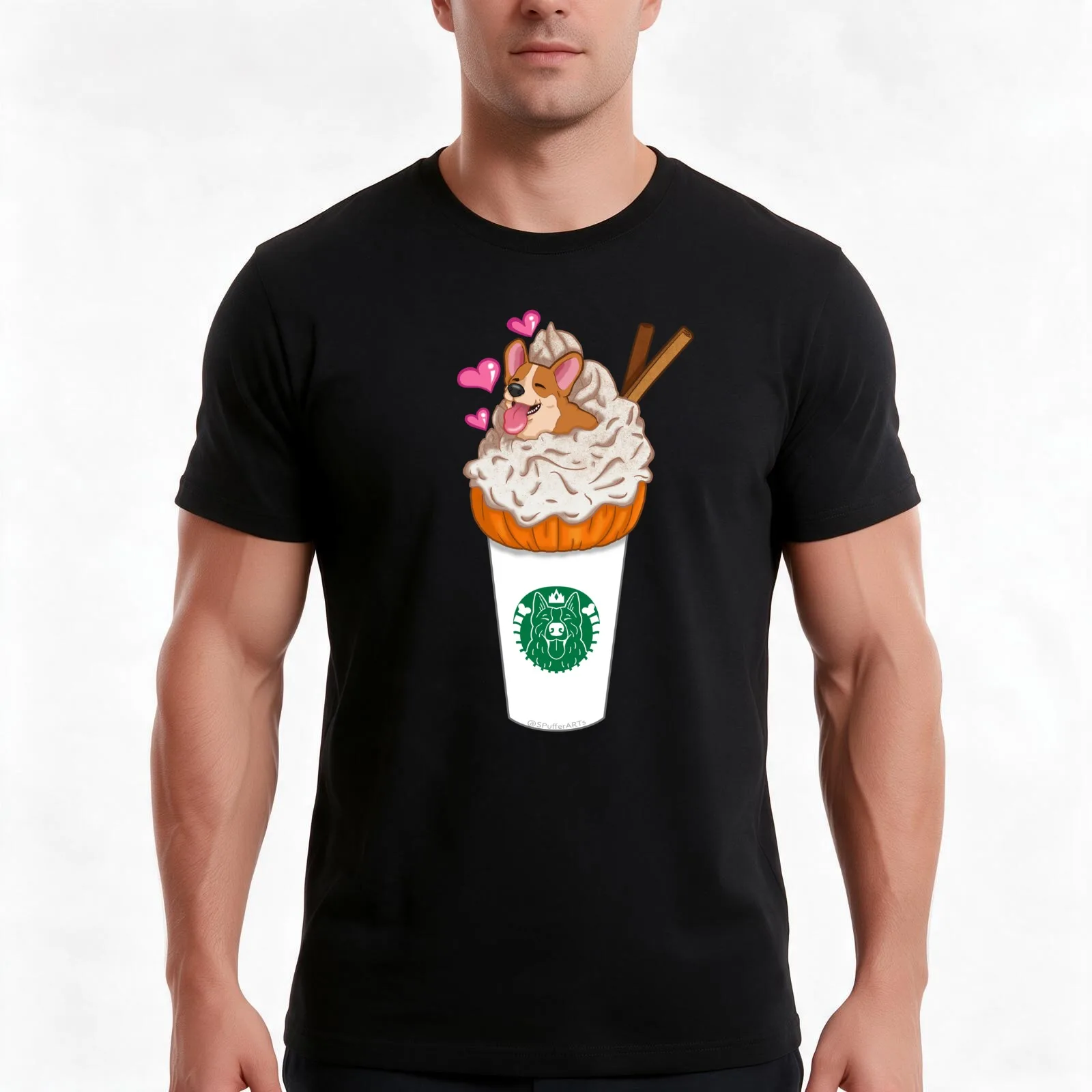 Pumpkin Spice Corgi Latte T-Shirt, Summer Casual Cotton Tee, Oversized Streetwear Tops, Vintage Graphic Print, Unisex Men Women