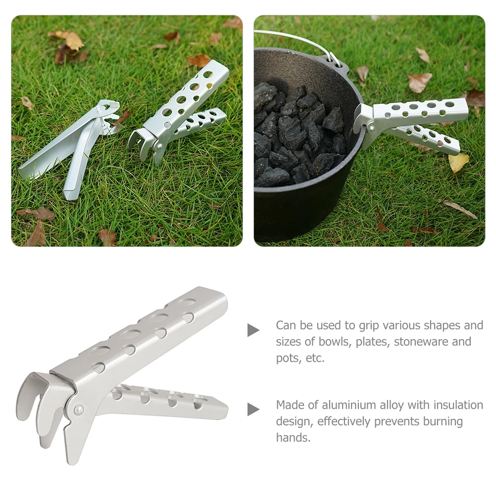 

Hole Pot Clip Anti Scalding Gripper Silver Aluminum Kitchen Tool Heat Resistant Multi Function Dishes Clip Pan Gripper BBQ