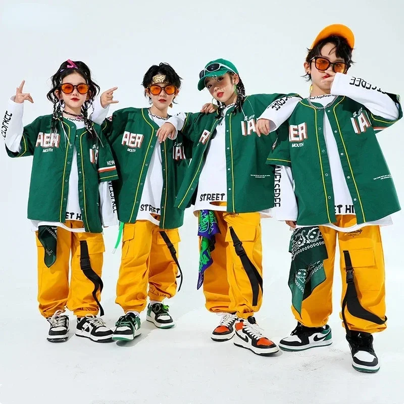 Girls Cool Streetwear Children Jazz Clothes Sets Kids Street Dance Costume Hip Hop Boys Baseball Jacket Solid Caro Pants