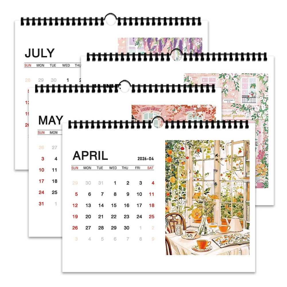 1pc 2026 Hanging Calendar, Floral Design, 12 Unique Illustrations, Monthly Plan, Perfect Gift for Birthdays, Christmas, New Year