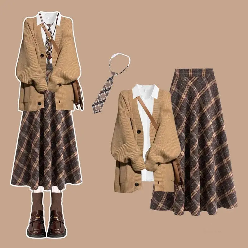

plus Size Women's Cardigan Sweater Coat Three-Piece Set Autumn Winter Korean Style Student Fashion Casual Polyester Fiber Lon...
