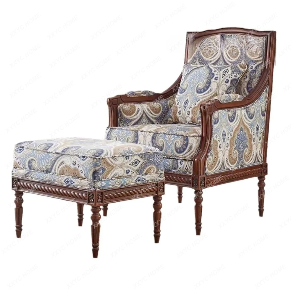 

L neoclassical solid wood sofa single sofa modern casual armrest single chair