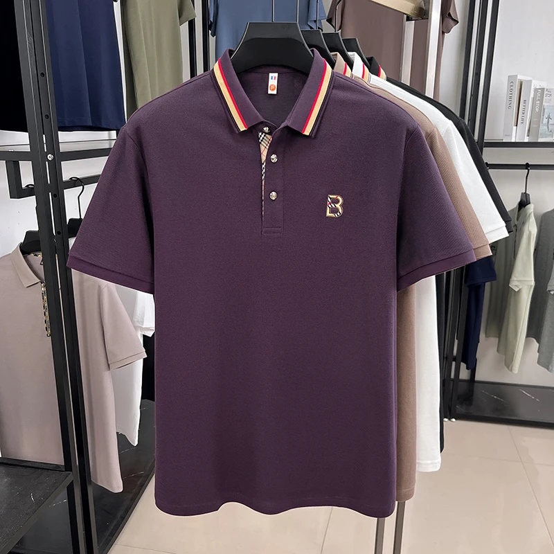 

Embroidered men's business casual summer new 2026 golf shirt short sleeved multifunctional top solid color Polo shirt fashionabl