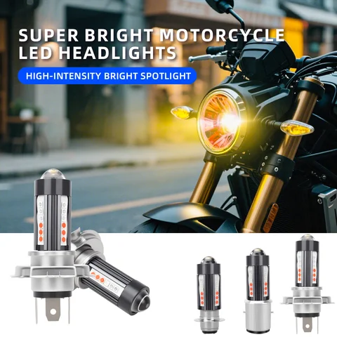 1PC H4 BA20D H6 P15D T19 Four-Color LED Motorcycle Headlight Bulbs 12V 3570 Instrument Light Super Bright Moto Turn Signal Light