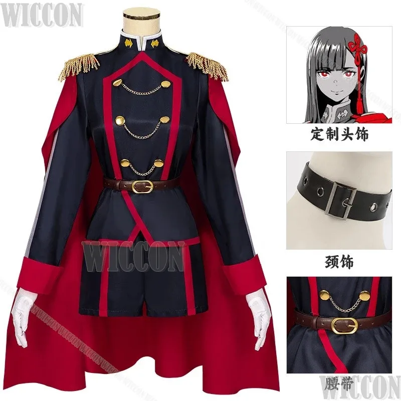 야마시로 렌 애니메이션 마토 세이헤이노 슬레이브 코스프레 의상 보조 퍼플 롱 가발 블랙 유니폼 레드 케이프 Holloween RolePlay Womens;3