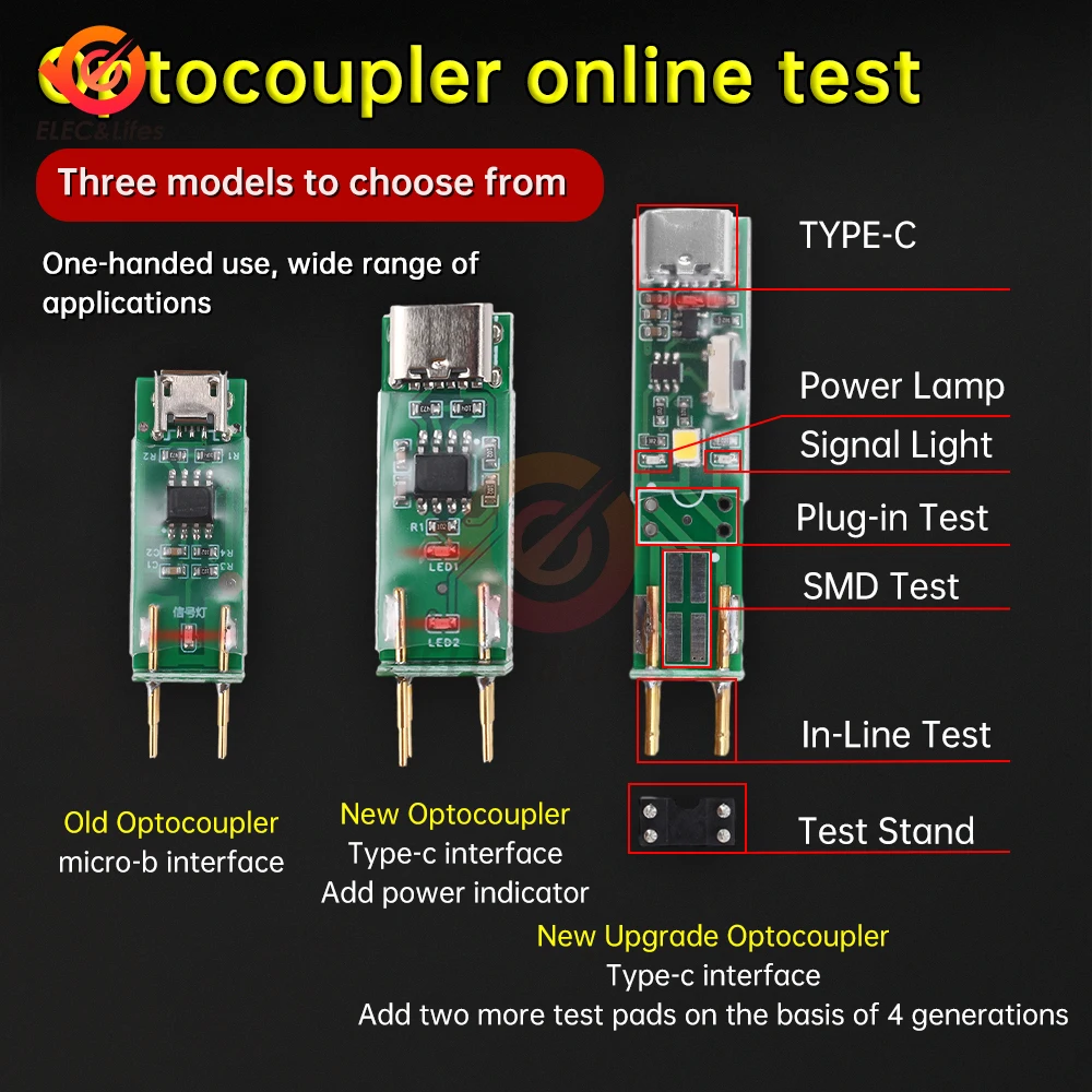 V3.0 4.0 5.0 6.0 4 Pin Optocoupler Tester Online Testing Tool Optocoupler Test Board Electronic Repair Type-c/Micro-b Interface