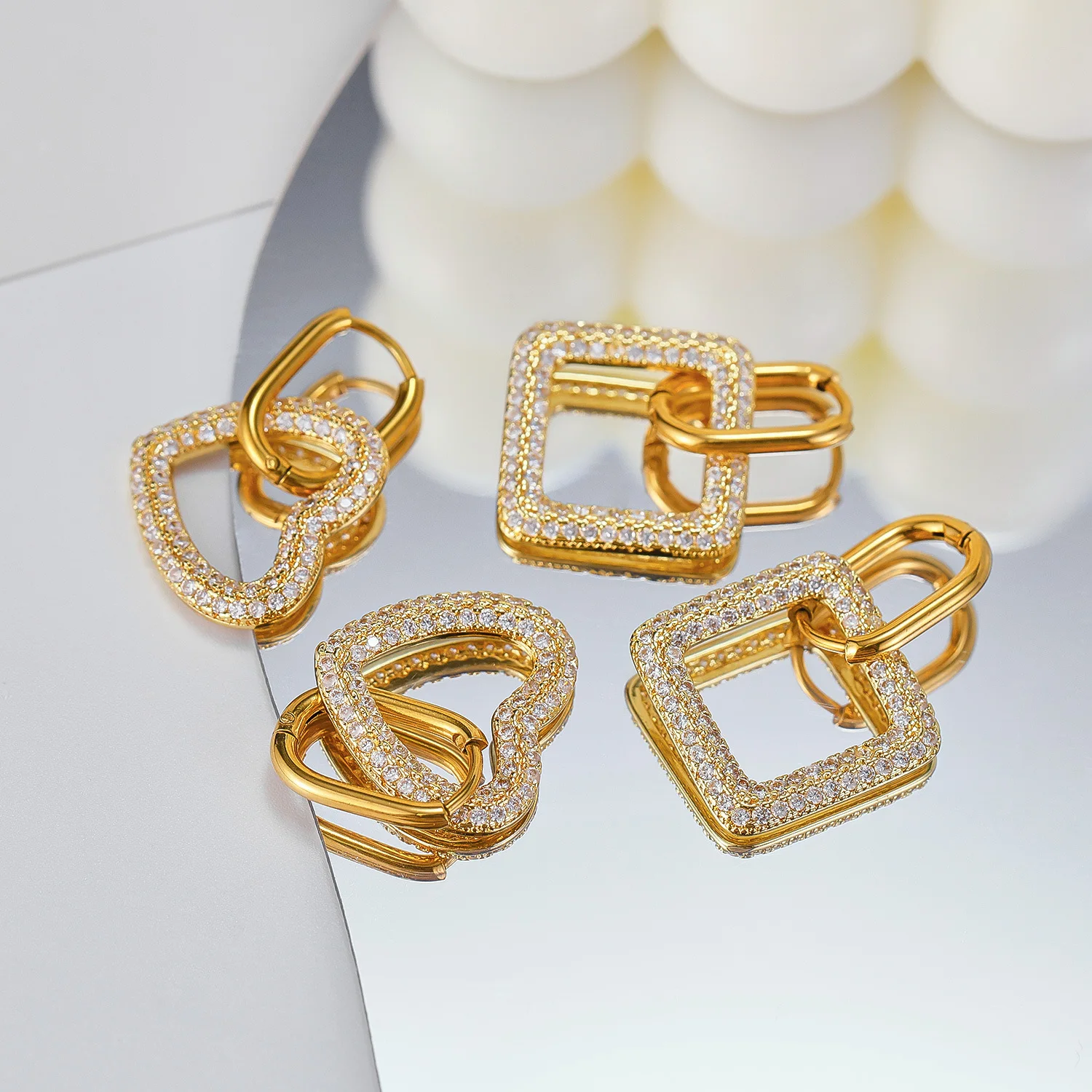 YHTOT Simple Classic Pentagram Earrings 18K Gold Color Plated Stainless Steel Waterproof rhinestone Earrings Women's Accessories