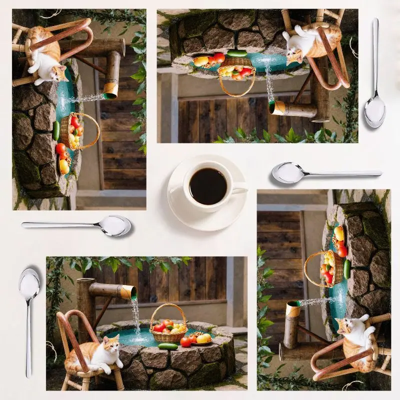 

Set of 4 placemats, rectangular, vibrant garden scene, easy to clean, perfect for kitchen decor, holiday ready.