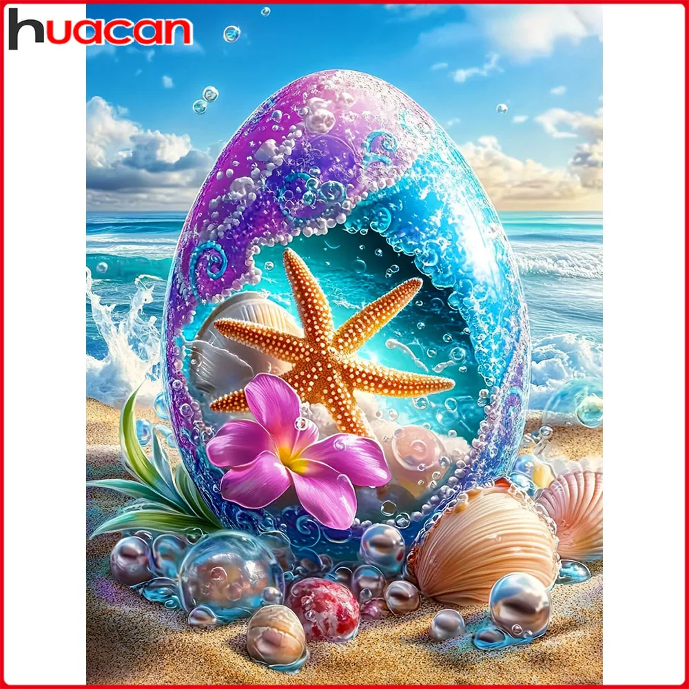Huacan Volldiamantgemälde am Meer, Strand, Diamant-Stickerei, Landschaft, Blume, komplettes Kit, Heimdekoration
