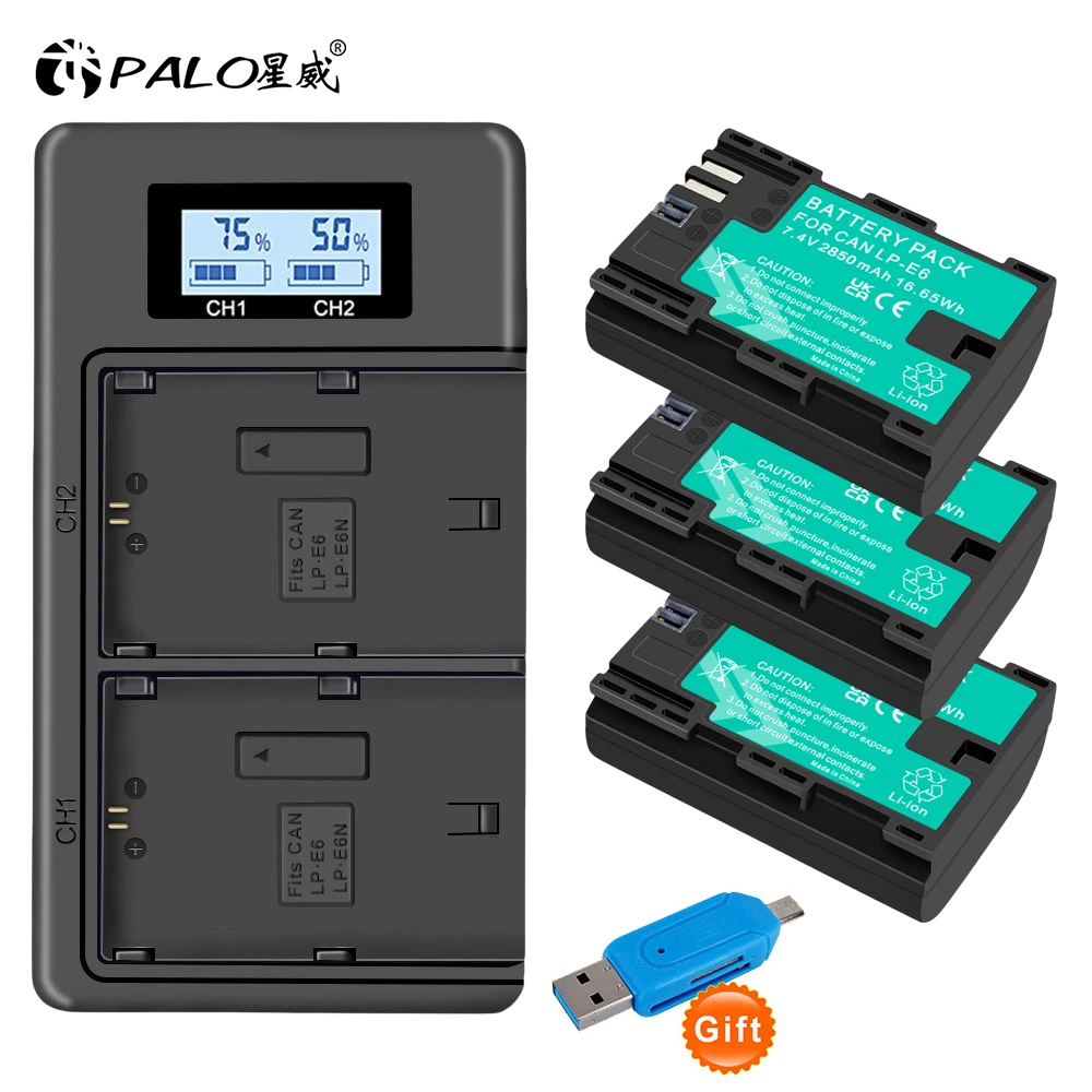 3pcs LP-E6 LP E6 Digital Camera Battery + USB LCD Charger for Canon EOS 5D Mark II 2 III 3 6D 7D 60D 60Da 70D 80D DSLR EOS 5DS