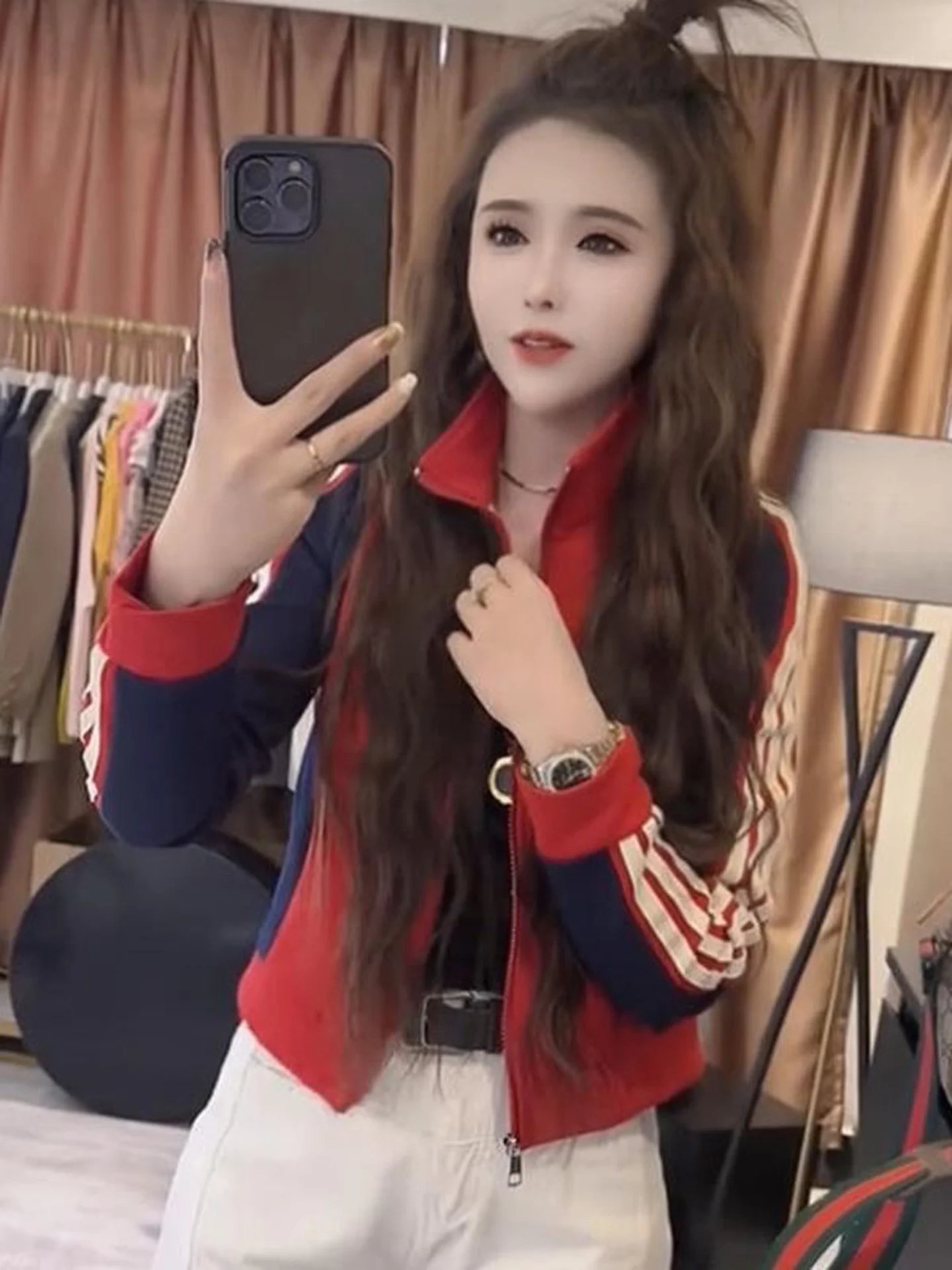 Fashionable Color Block Short Baseball Jacket Women's Autumn New Style Casual Fit Stand Collar Slimming Versatile Top