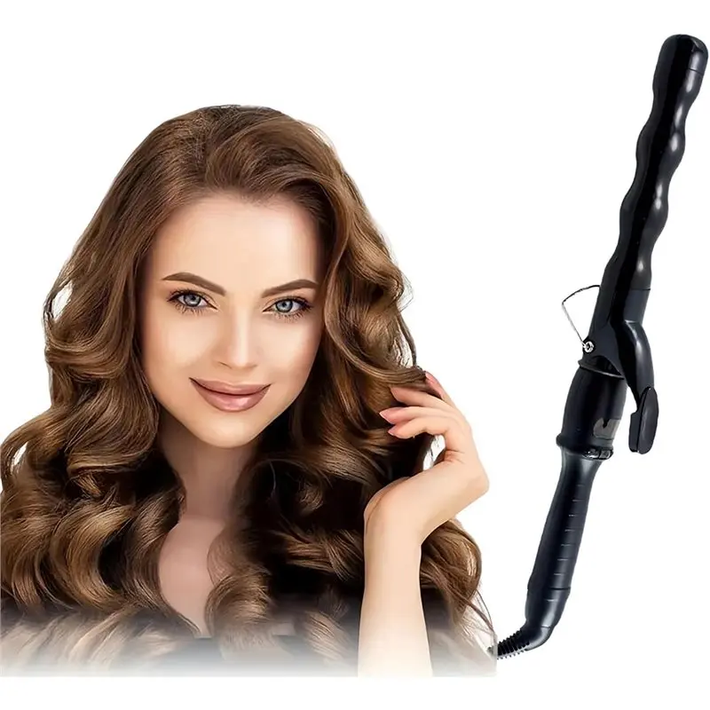 【ESSENTIALS 】 Crimping Iron 1.25 Inch 32Mm Bubble Curling Wand With LCD Display, For Long Hair EU Plug Beach Wave Curler