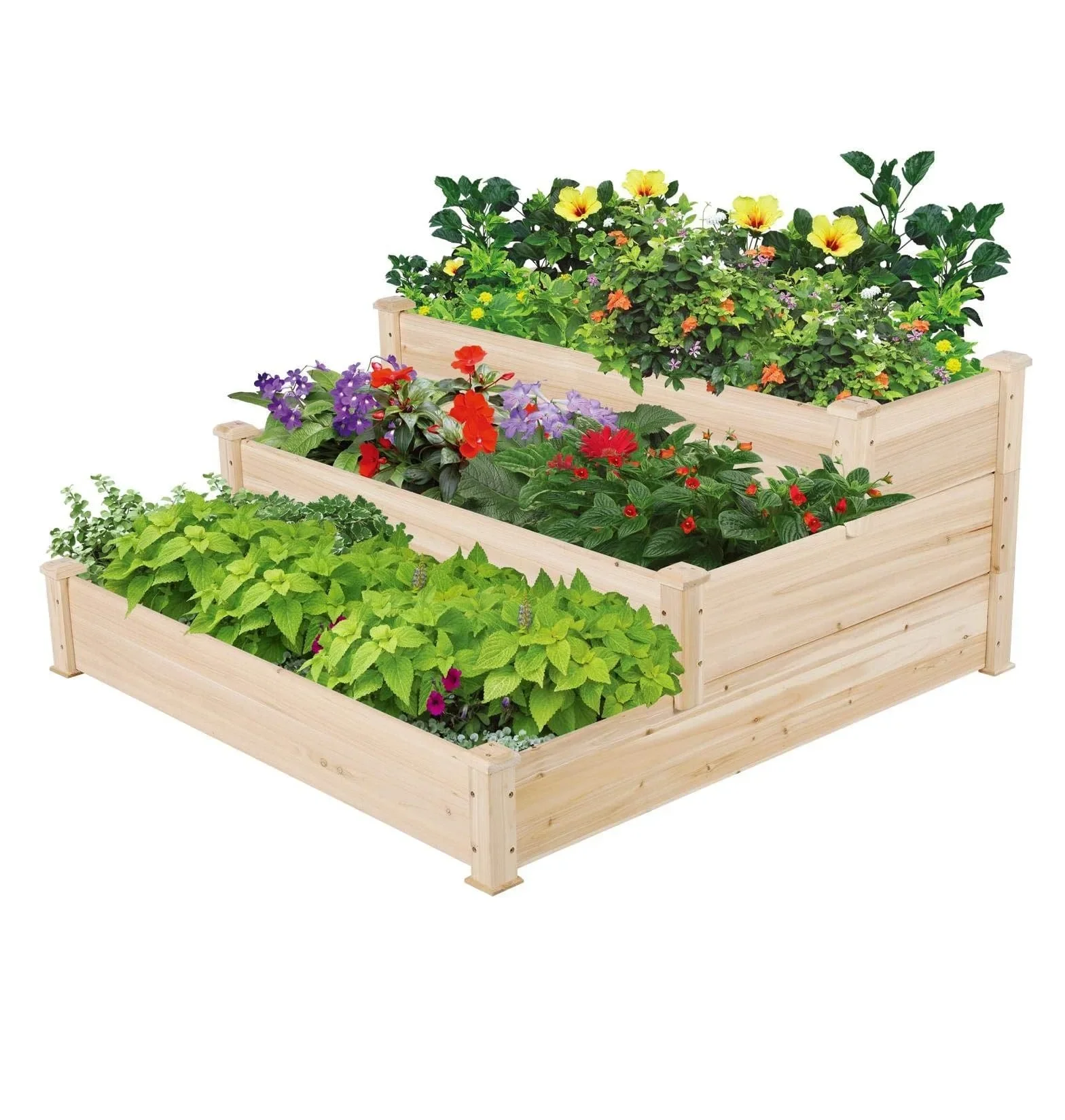 3 Storey Raised Garden Bed Wooden Garden Box Wooden Vegetable/flower/herb Elevated Garden Planter Box DIY