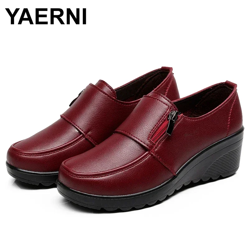 YAERNI primavera autunno moda donna décolleté scarpe donna vera pelle zeppa singole scarpe casual madre tacchi alti scarpe e887