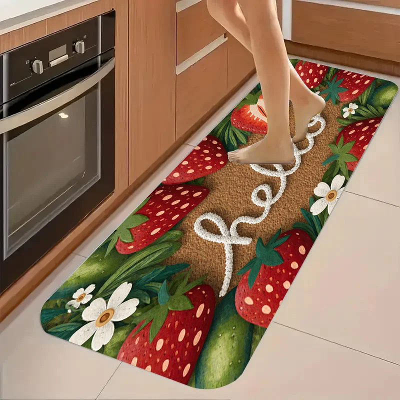Valentine Love Heart Long Runner Mat Red Handwritten Love Word Print Black Base Anti Slip Decor Rug for Kitchen Bedroom