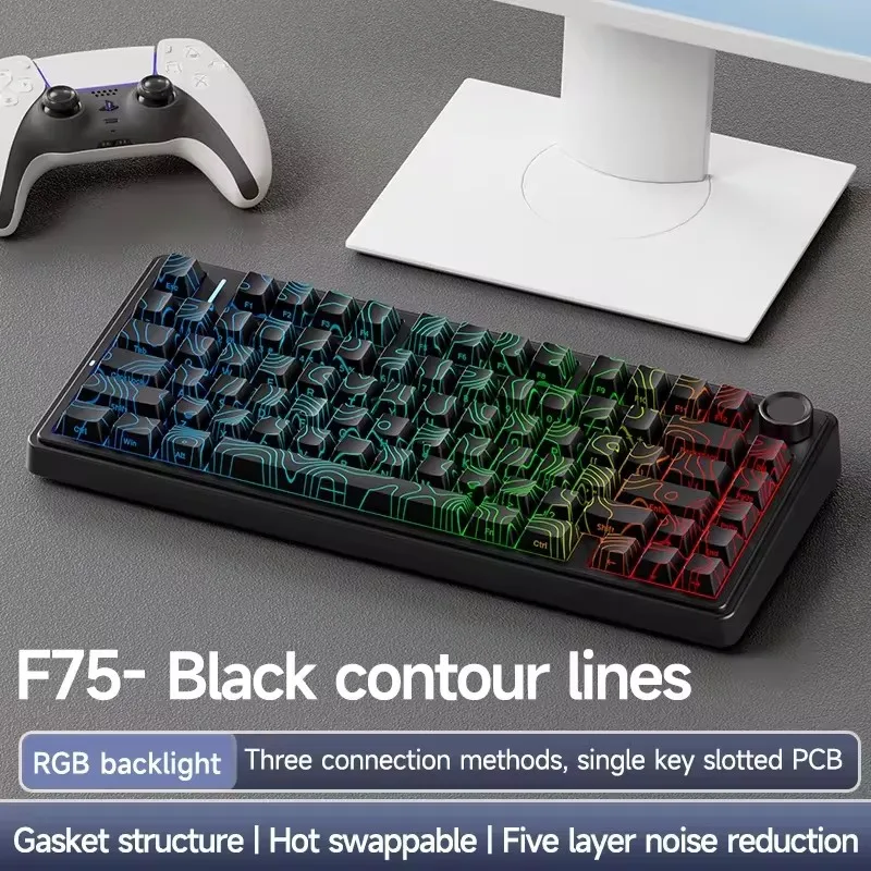 

AULA F75 Wireless Gaming Mechanical Keyboard RGB Light Customized 75% Layout Tri Modes Contour Side Carved PBT Keycap Keyboard