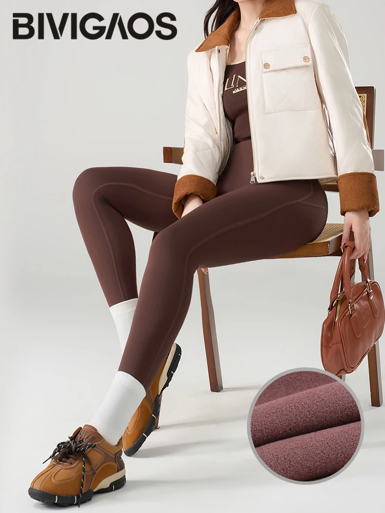 กางเกงเลกกิ้งโยคะ BIVIGAOS รุ่น Autumn Winter 3D ผ้า Sharkskin อุ่นสบาย สำหรับผู้หญิง ยืดหยุ่น กระชับรูปร่าง ผ้าขนแปรงนุ่มเบา เหมาะสำหรับออกกำลังกายและเล่นกีฬา