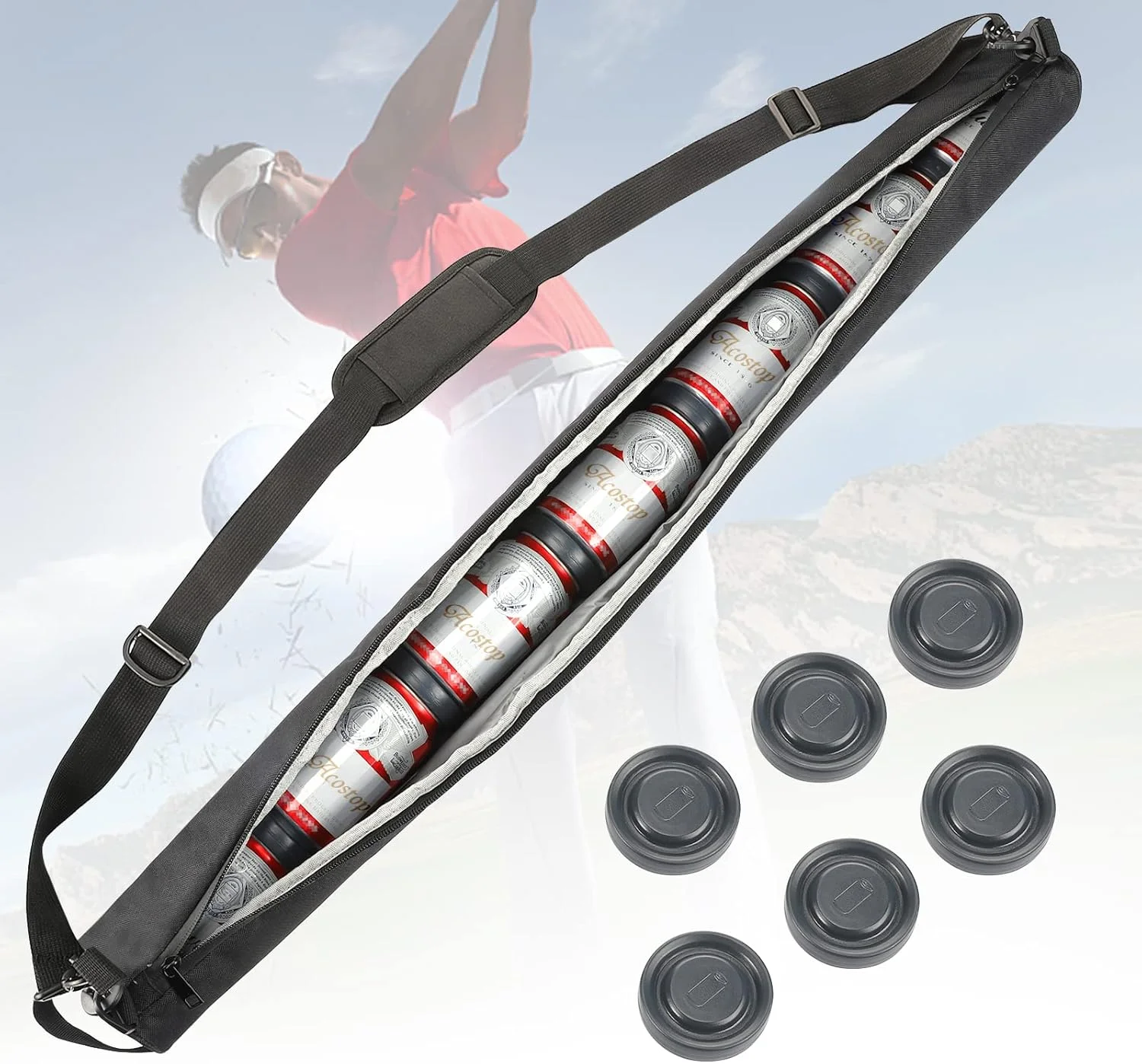Funda de cerveza de golf mejorada con 6 discos de hielo, 7 latas, fundas enfriadoras de cerveza para bolsas de golf, regalo ideal para hombres para el día del padre