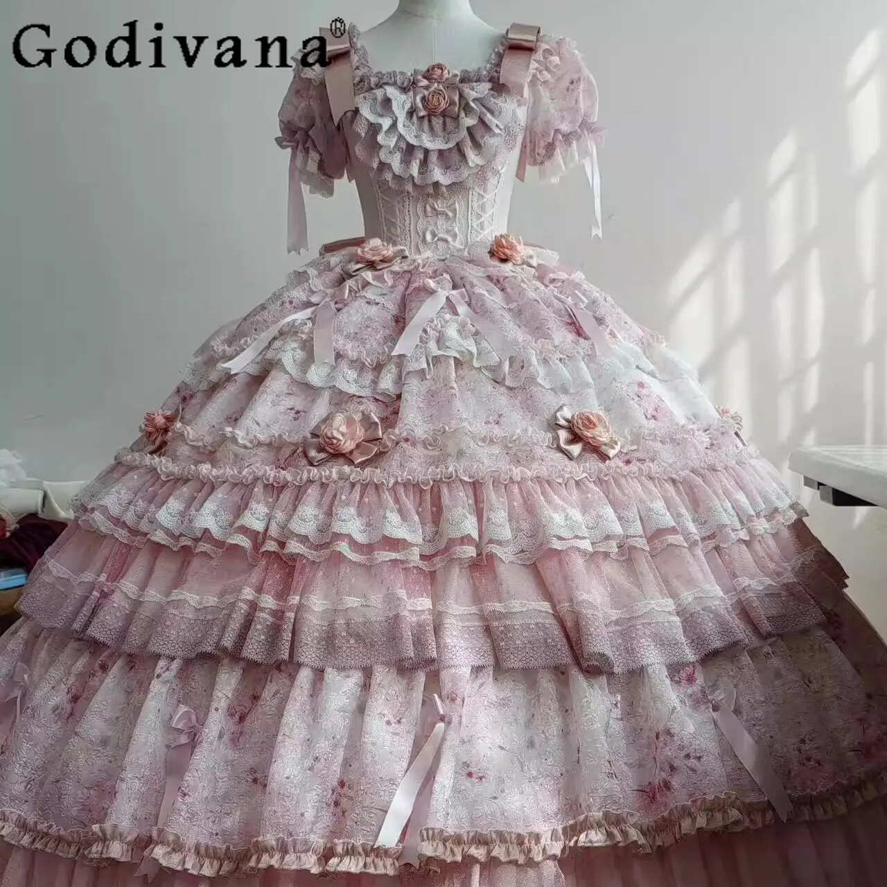 

Original Lolita Women's Dress Heavy Birthday Party Puffy Dress Sweet Girls Back Big Bow Tail Vintage High-end Elegant OP Dress