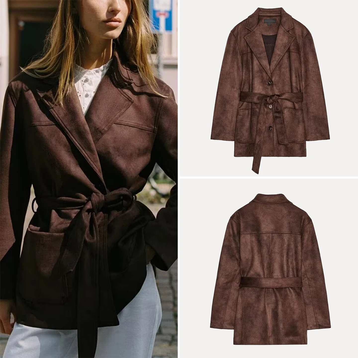 

Faionable Faux Suede Jaet with Belt Casual Sle Women's Coat Stand Fit Autumn Season Ladies Outerwear Z 2025 New...