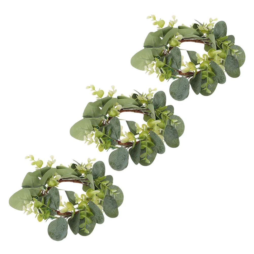 

3Pcs Artificial Eucalyptus Leaf Wreaths Realistic Spring Summer Door Wreaths for Kitchen Cabinets Home Decoration