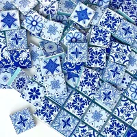 100/200 Grams of Glass Mosaic Material, 2.3*2.3 Blue and White Porcelain Mosaic Tiles, Suitable for Handmade Artwork, Home Tabletops, Wall and Step Inlays, Garden Outdoor Photography Auxiliary Materials 4