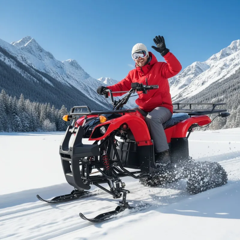 125cc 4-Stroke Gas Snowmobile 60KMH Electric Start Adult Petrol Snow Scooter 3-Forward 1-Reverse Gear Ski Sled ATV 150kg Load