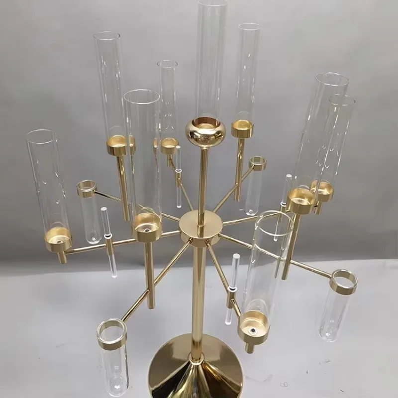 Table Decor Gold Glass Tube Candle Stick Holder Wedding Centerpieces Candelabra for Event Party