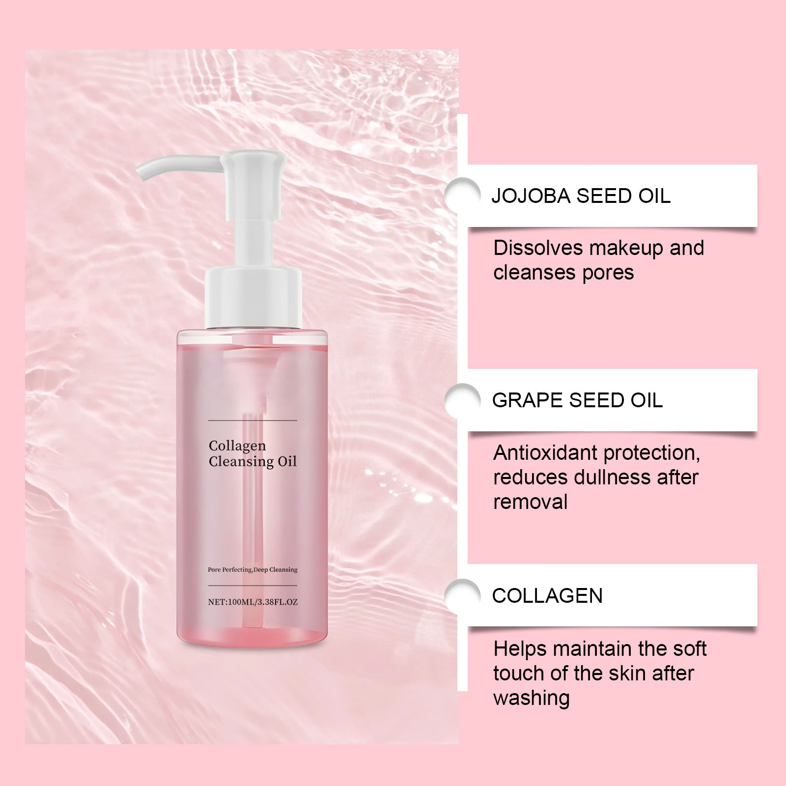 زيت إزالة المكياج بالكولاجين، تنظيف الوجه، لطيف يومي، تنظيف عميق للمسام، منعش ومهدئ، مزيل مكياج بزيت بذور الجوجوبا #4