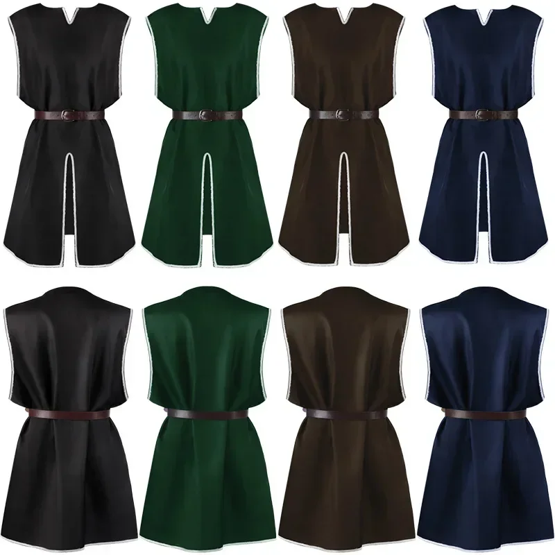 

New Medieval Long Men's Top Halloween Small V-neck Belted Waist Performance Costume