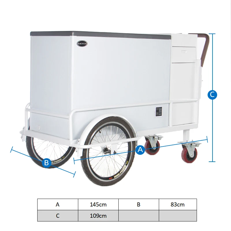 Mobile Retail Food E bike Ice Cream Cart Bike Freezer Cart With Umbrella For Sale For Ice Cream Cold Drink Keep Food Fresh