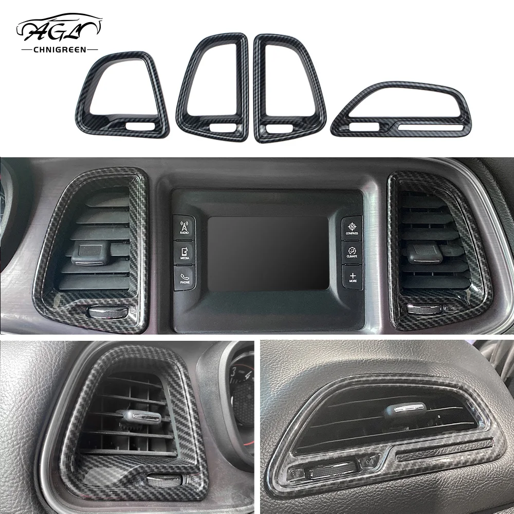 Rood Of Koolstofvezel Kleur Dashboard A/C Vent Middenconsole Airconditioning Uitlaat Paneel Afdekking Trim Voor Ontwijk Uitdager 2015 Up