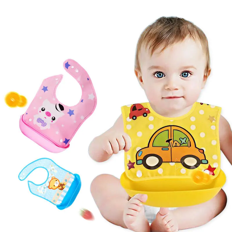1 Unidade de Babadores de Bebê Impermeáveis em EVA Laváveis, Panos de Boca para Alimentação com Bolso Removível para Resíduos e Botão de Pressão, para Recém-Nascidos, Artigos de Bebê com Desenhos Animados