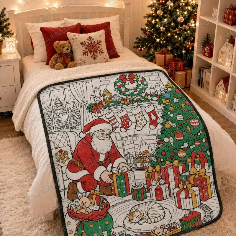 2026 New Boho Blanket Santa Claus Doodle DIY Kids Drawing Custom Parent-child Activity Painting Blanket