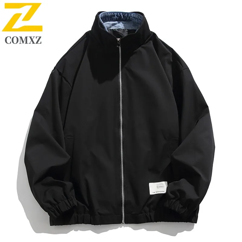 COMXZ New Jacket Men High Fashion Solid Color Stand Collar Climbing Versatile Coat Streetwear Windproof Autumn Windbreaker