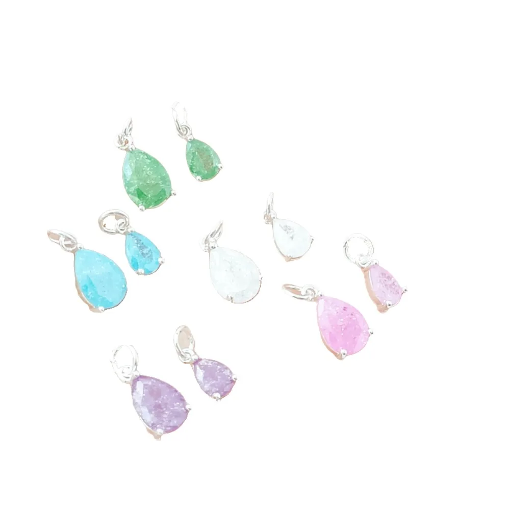 Copper Plated with Thick Silver, Slightly Inlaid Zircon Crushed Ice, Small Water Drop Pendant, DIY Bracelet, Pendant, Earrings