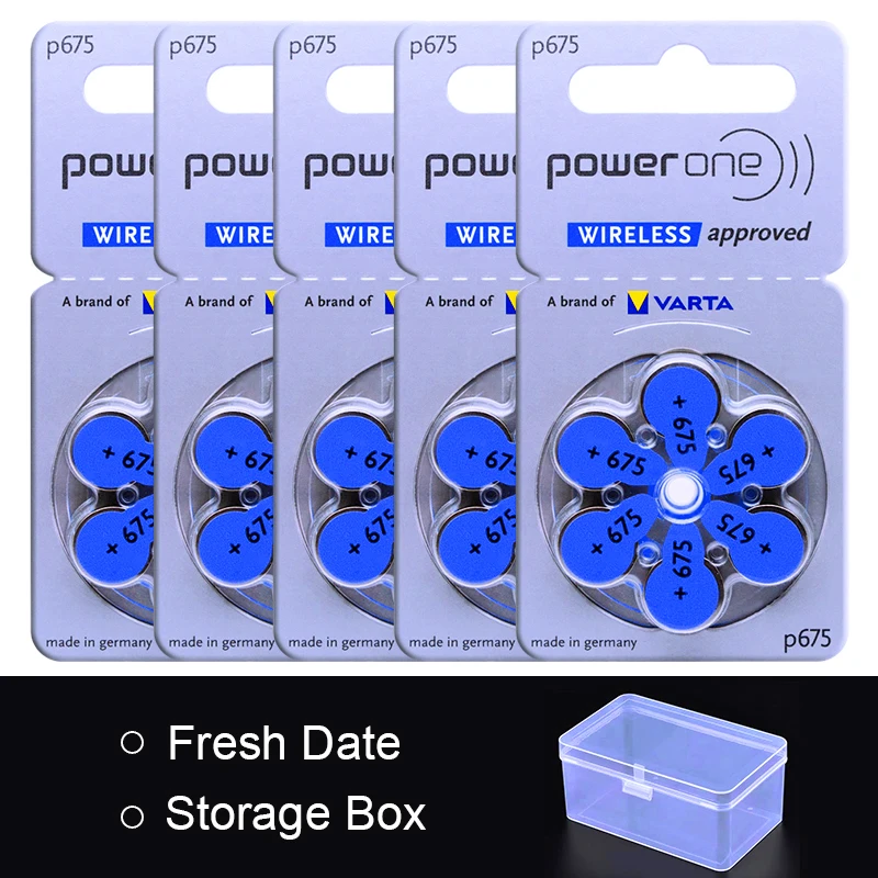Baterías para audífonos con fecha fresca 675 a675 PR44 P675 Powerone Zinc Air Cell Batería de botón 1,45 V Tamaño de la batería para audífonos 675