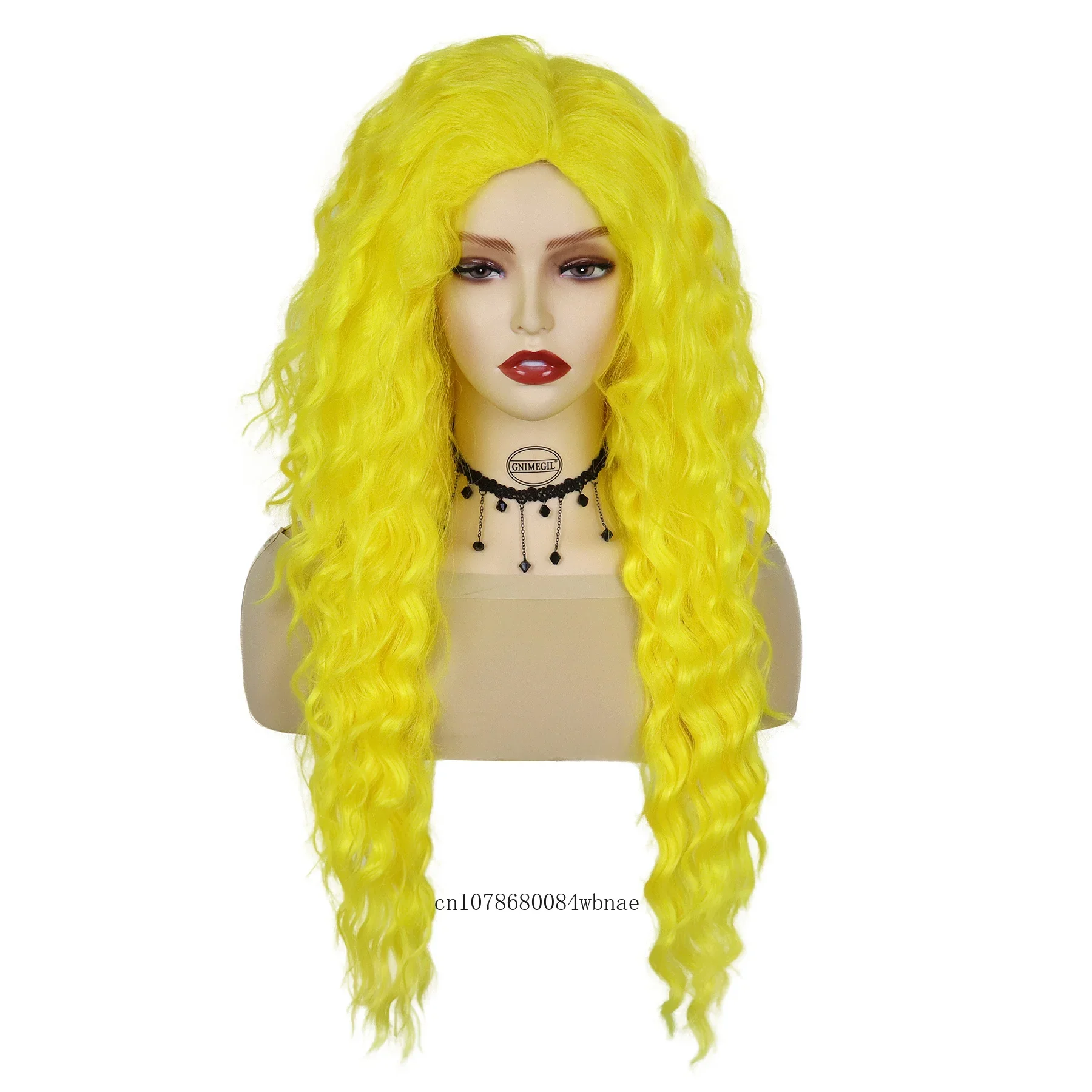 Halloween Cosplay Yellow Synthetic Wig for Women Lady Long Water Wave Wigs Dress Up Costume Party Heat Resistant Natural Looking