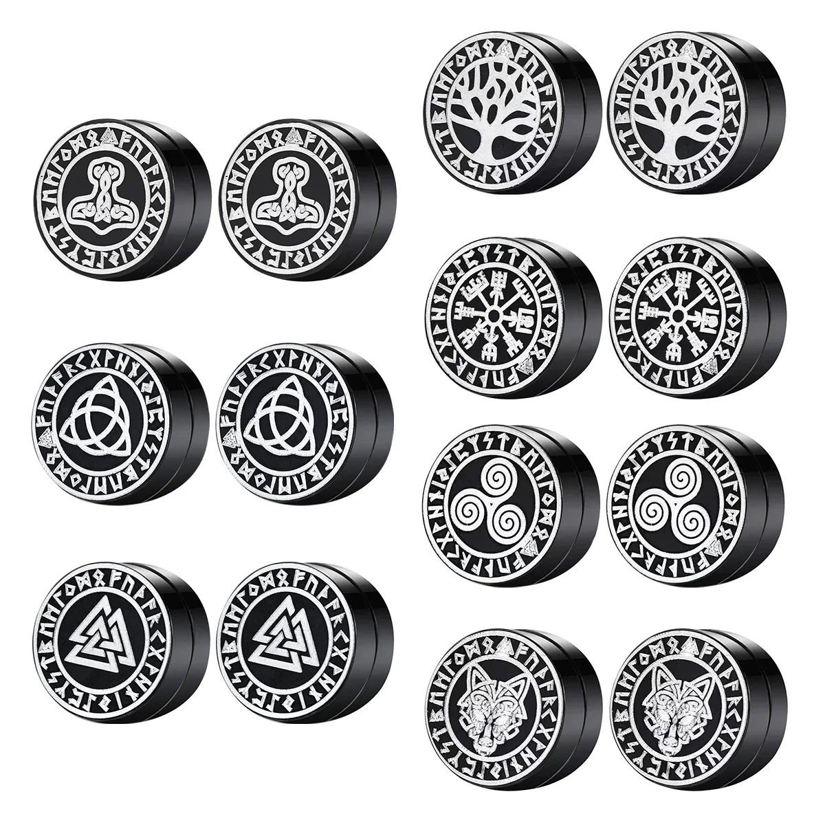 Gothic Punk Nordic Viking Mens Strong Magnet Magnetic Earrings Stainless Steel Non Piercing Ear Studs Fake Earring for Boyfriend