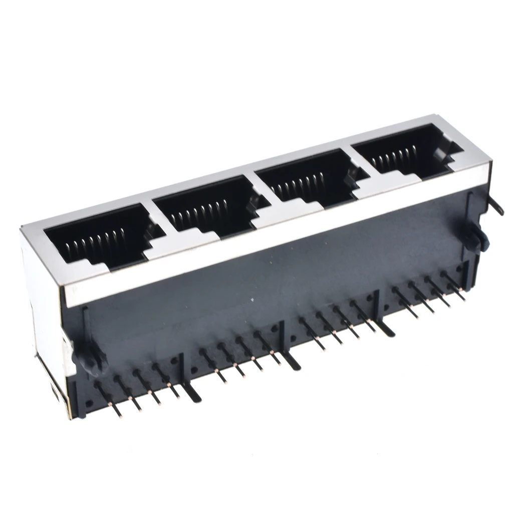 20pcs/lot 59/1x4 Shield Type 90 Degree 4 Port RJ45 LAN Modular Network Connector