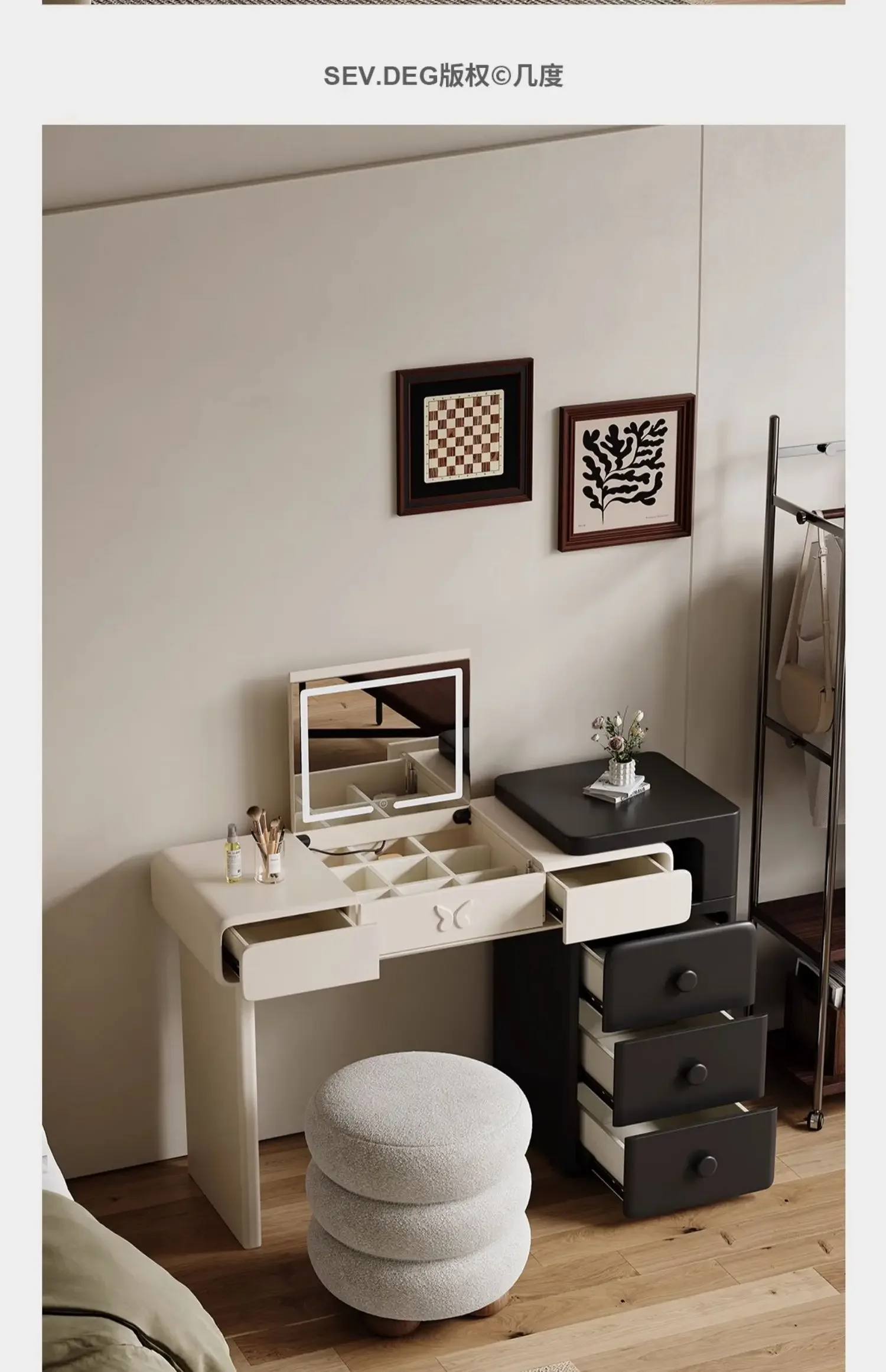 Modern simple flip mirror dresser bedroom end cream wind solid wood makeup table