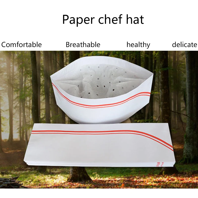 50 Pieces Kitchen Chef's Hat Disposable Hotel Cook Cooking Hats Restaurant  Sushi Shop Waitress Work Flat Top Paper Cap