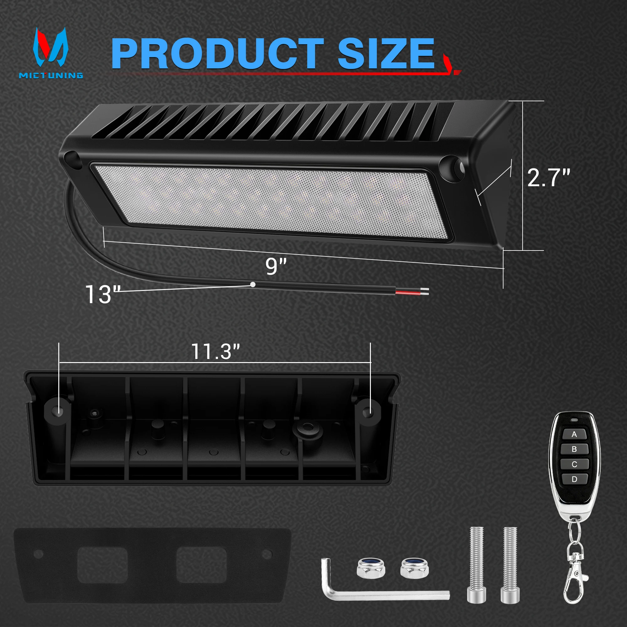 MICTUNING  RV Exterior Light 9 Inch Porch Lights with Remote， 12V 24V White & Amber Dual Color,IP67 Waterproof Aluminum for RVs