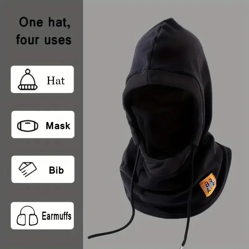 Cagoule d'hiver unisexe en tricot, masque coupe-vent avec cordon de serrage, couvre-chef d'équitation pour moto, bonnet tricoté chaud pour temps froid