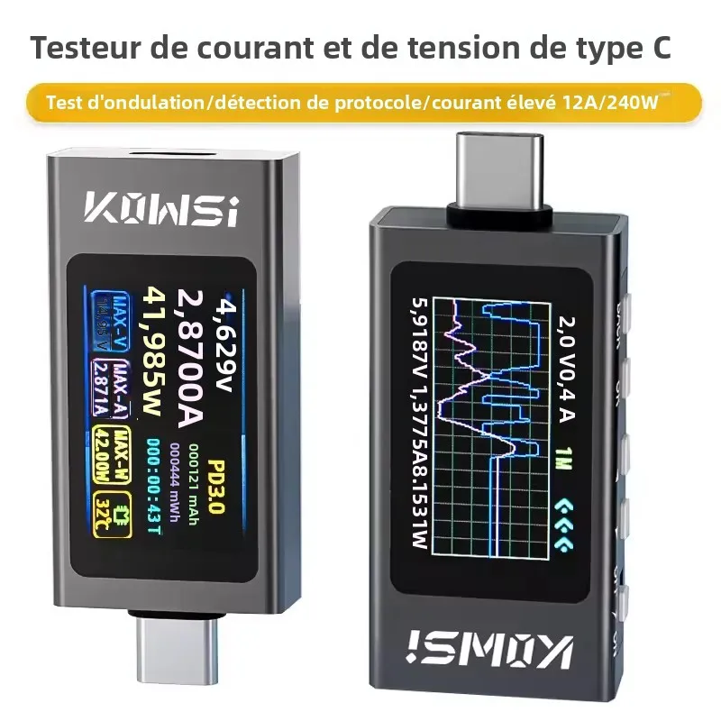 Moniteur de courant et de tension type-c KWS-X1, DC 4-30V 0-12A, testeur de puissance, capacité de batterie PD, affichage numérique LCD