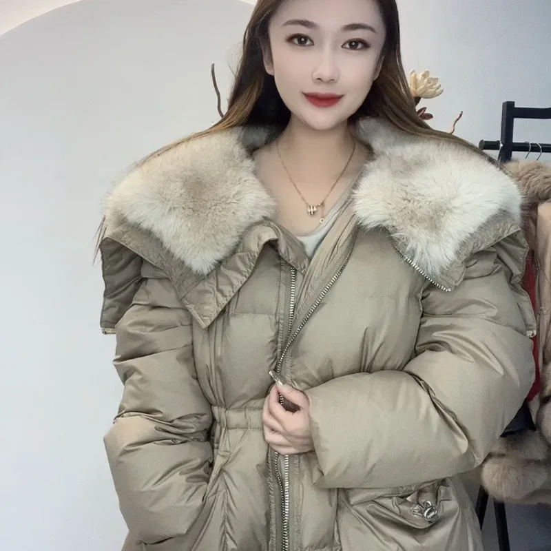 2025 Thermal Down Jacket New Large Size Casual Jacket Imitation European Mink Fur Collar Thickened  Jacket Winter High Street