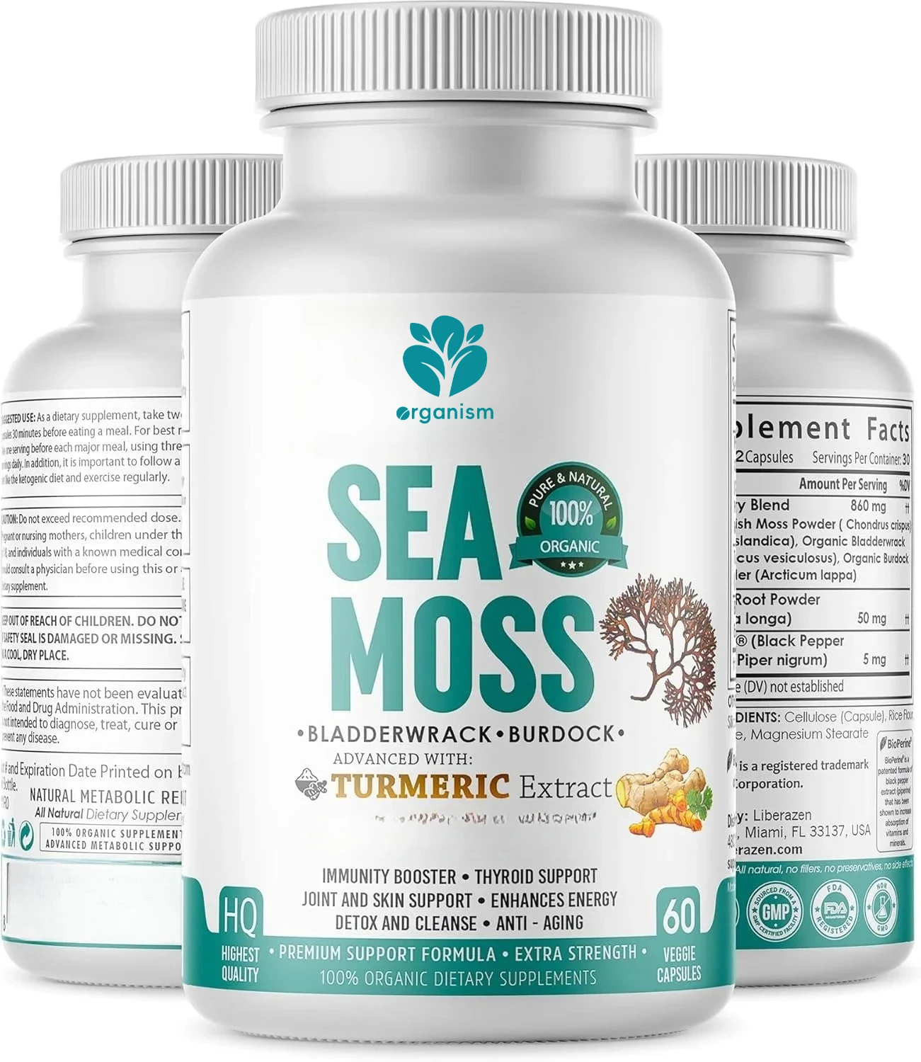 

Organic Irish Seaweed Pills - Wild Inspired Seaweed Mix with Turmeric, Burdock Root, and Bladder, Black Pepper -60 Capsules