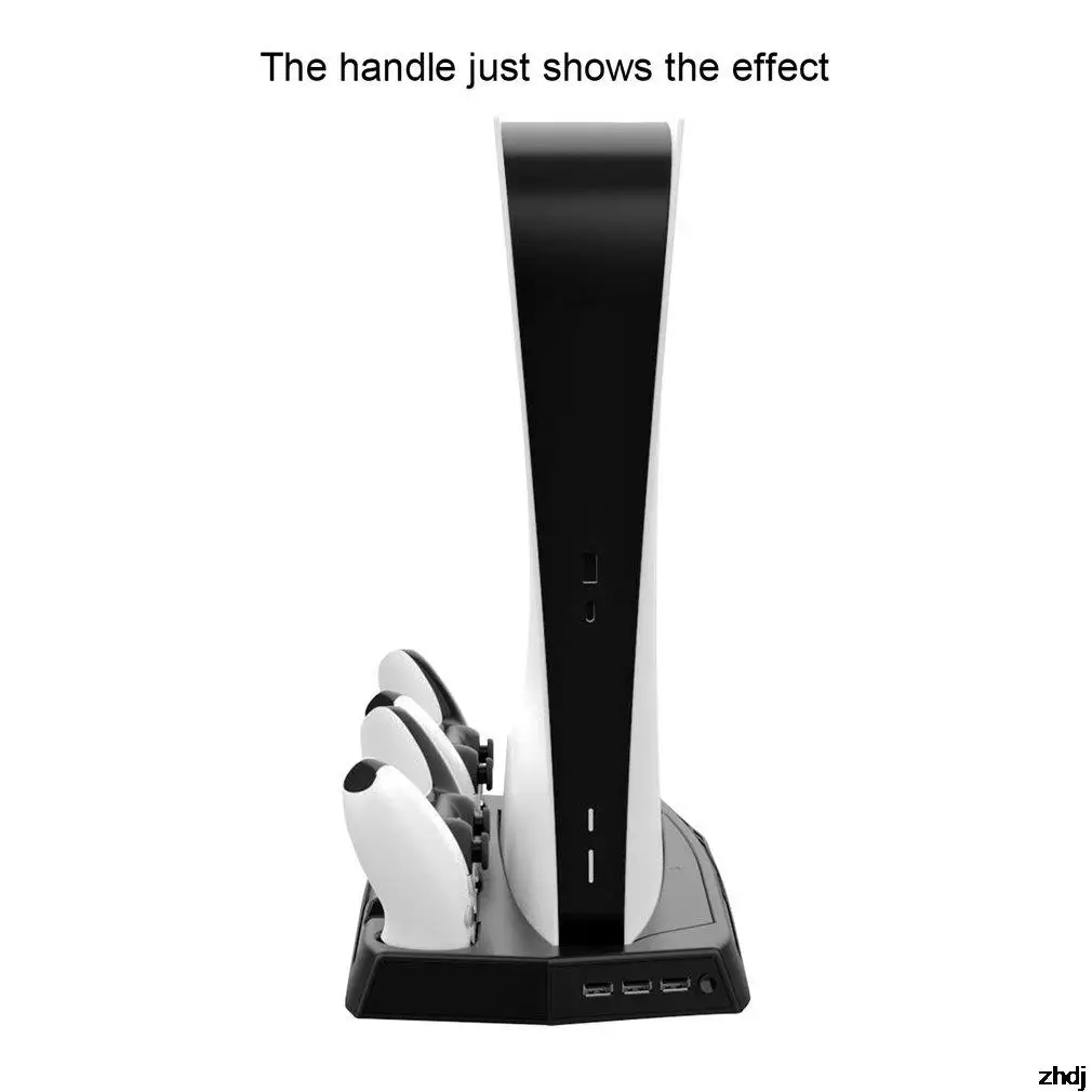 PS5 용 게임 콘솔 라디에이터 + DualSense 컨트롤러 용 2 개의 충전 포트를 포함한 PS5 용 충전베이스 핸들