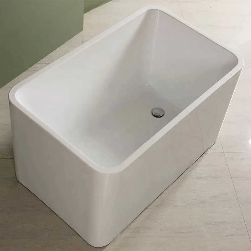 Modern Contemporary Small Rectangle Acrylic Freestanding Soaking Bathtub Factory Direct with Drain & Ovelow Bathroom Use